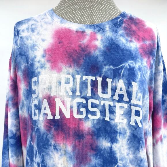 Spiritual Gangster Tie Dye Space Top Crewneck Lightweight Blue Pink Size L FLAW - Picture 3 of 9